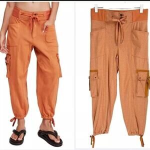 UEC FREE PEOPLE STRETCH Jogger Pant PEACHY ORANGE Cargo Pockets High Waist SZ S